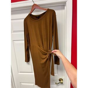 Women’s Long Sleeve Tie-Waist Dress in Brown